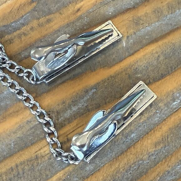 Vintage Sweater Clip Textured Brutalist Modernist Bar Design Silver Tone - Picture 5 of 5